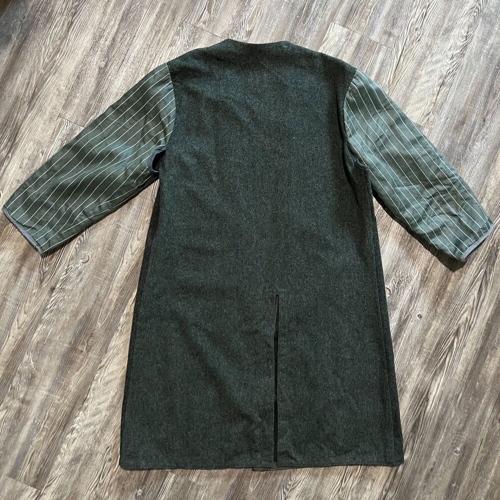 Vintage Military Wool Overcoat Liner Gray Green Pinstripe Sleeve Size 48 - Picture 2 of 5